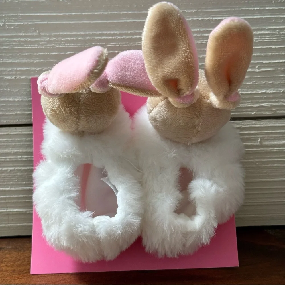 Doudou et Compagnie Rattle Booties Bunny Pink Slippers NEW IN BOX
